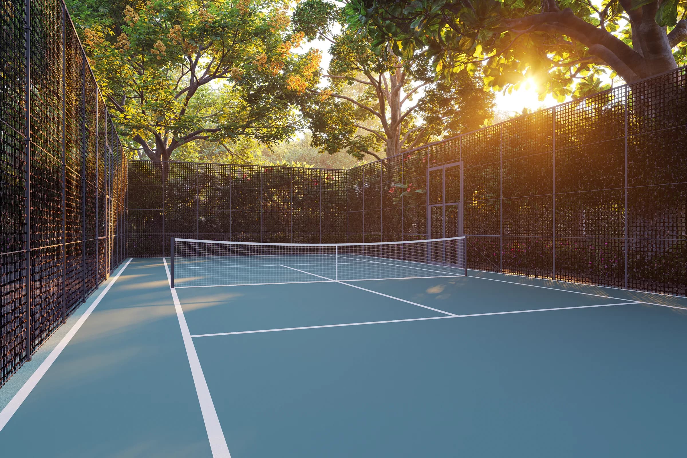 Indoor badminton court with regulation nets