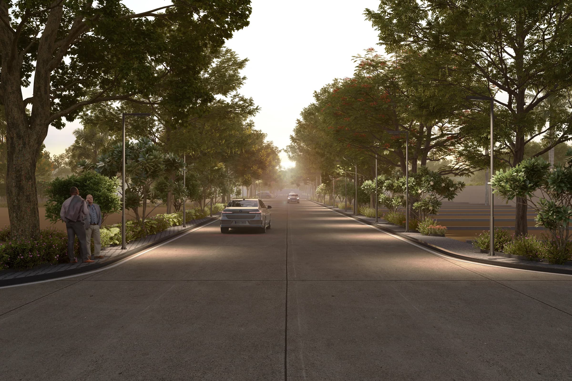 Cement township road at evening