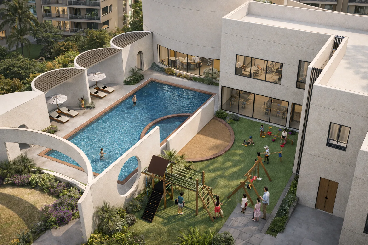 Mauli TempleTown clubhouse bird-eye render