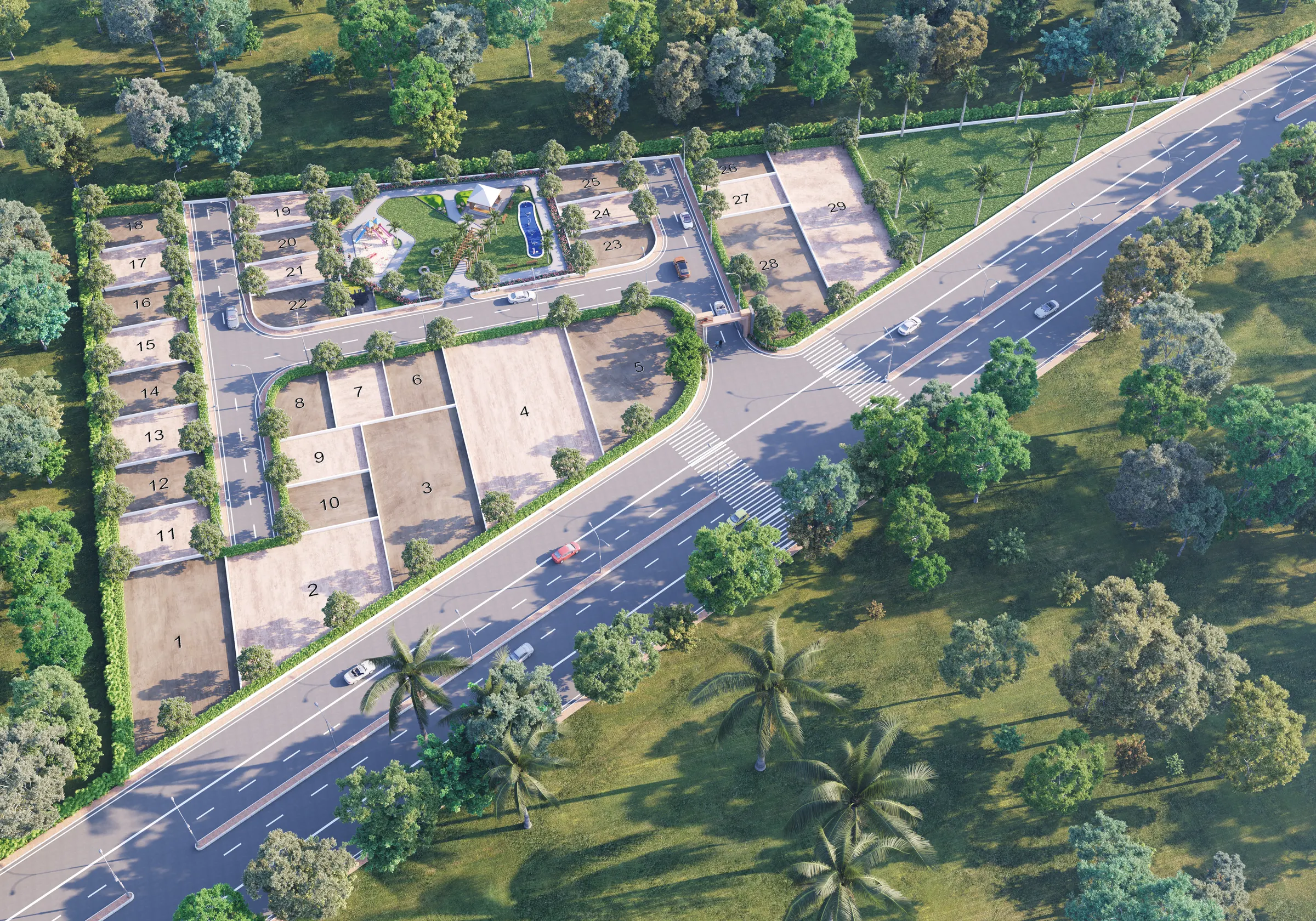 Mauli Upvan bird-eye aerial render